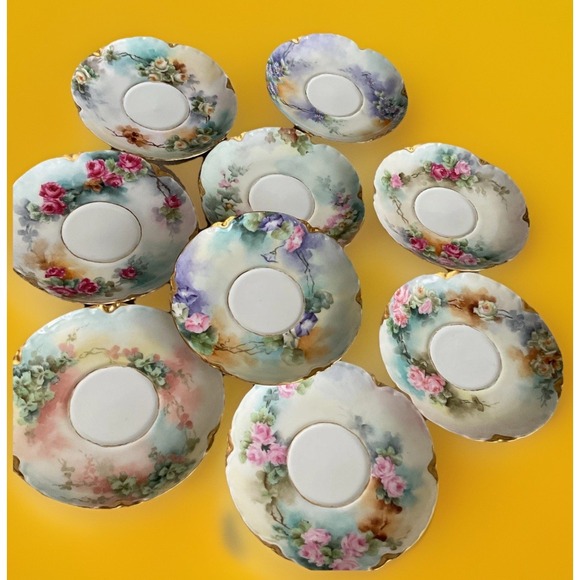 Vintage Haviland France Plate Saucer Lot Of 9 Flowers Hand painted Small
